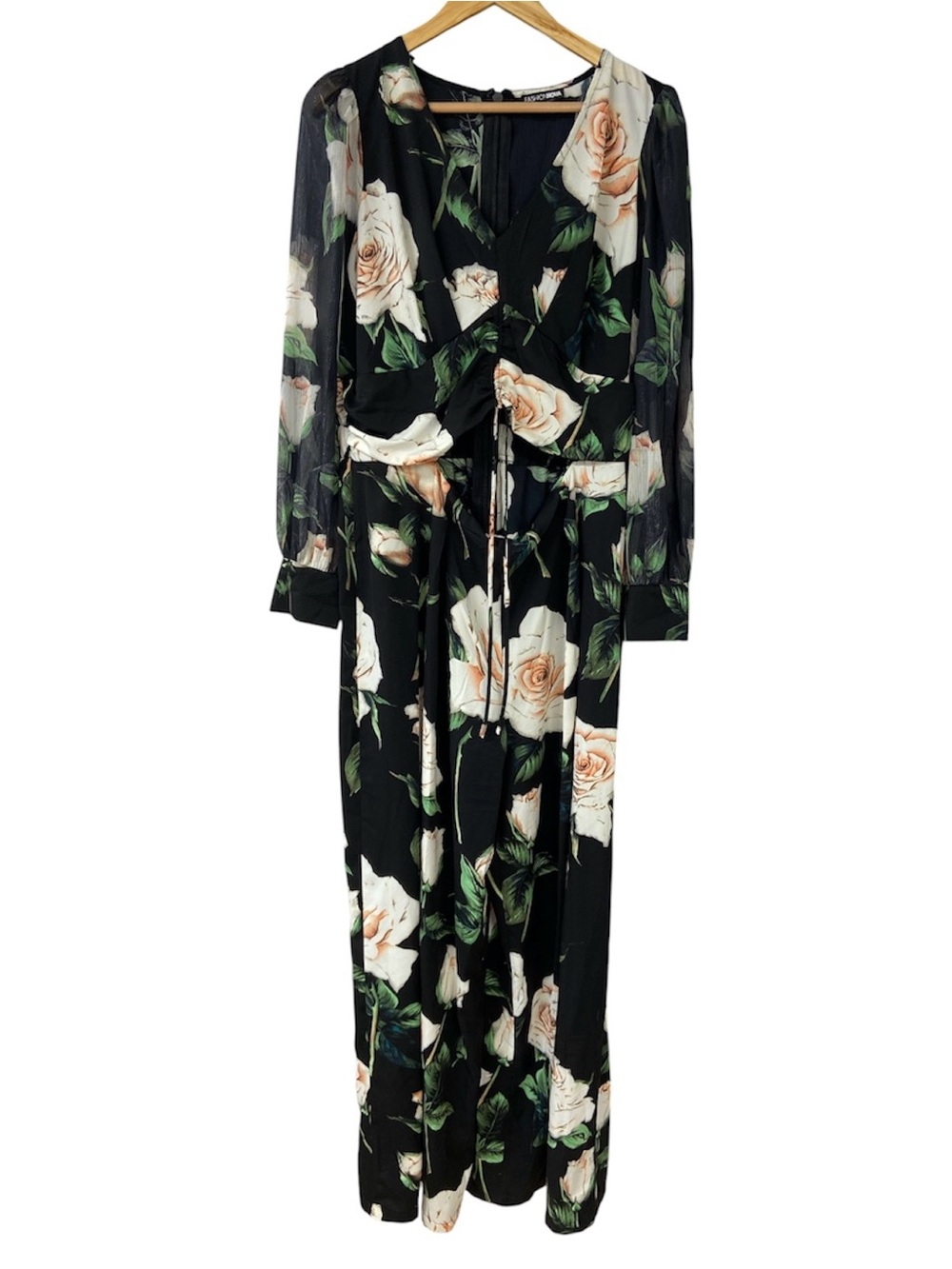 Fashion Nova Black and Cream Floral Jumpsuit Size 1X
